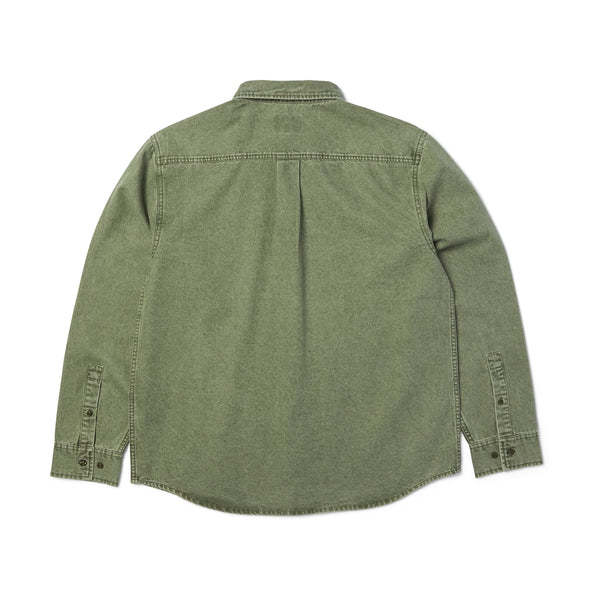 HUF Carson Overdyed Denim LS Shirt (Olive)