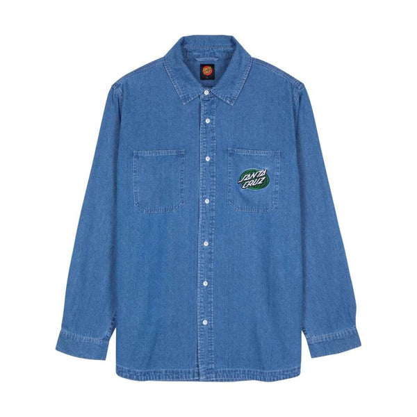 Santa Cruz Shirt Global Oval Dot Denim Shirt - Classic Blue - Skatewarehouse.co.uk