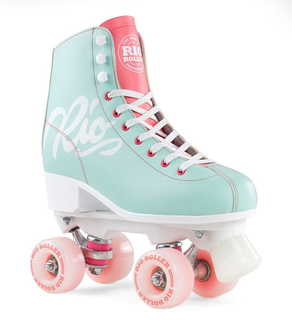 Rio Roller Script Quad Skates - Teal / Coral - Skatewarehouse.co.uk