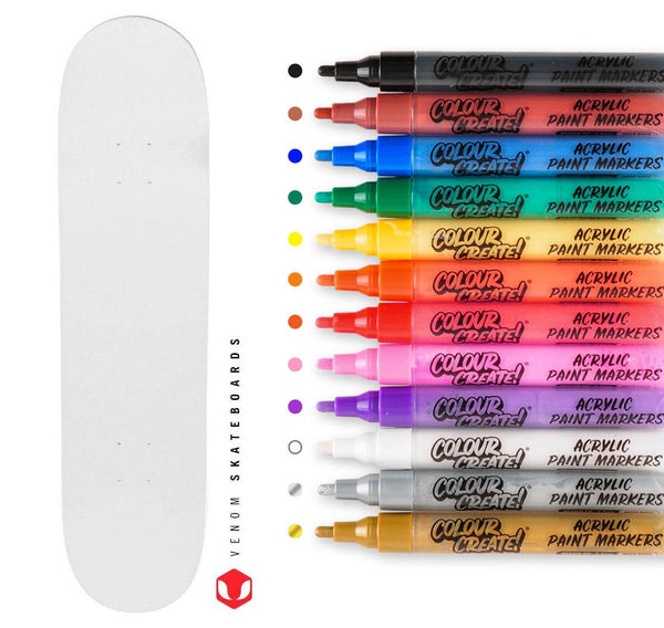 Venom Skateboards Deck With Colour Create Pens & Free Deck Wall Hanger - Skatewarehouse.co.uk