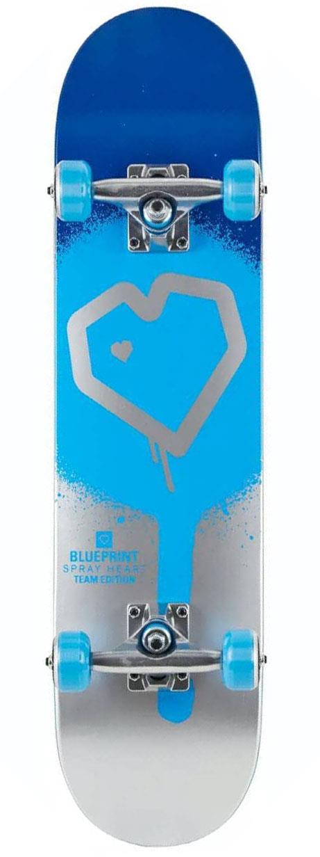 Blueprint Spray Heart Blue / Silver Complete Skateboard - 7.5