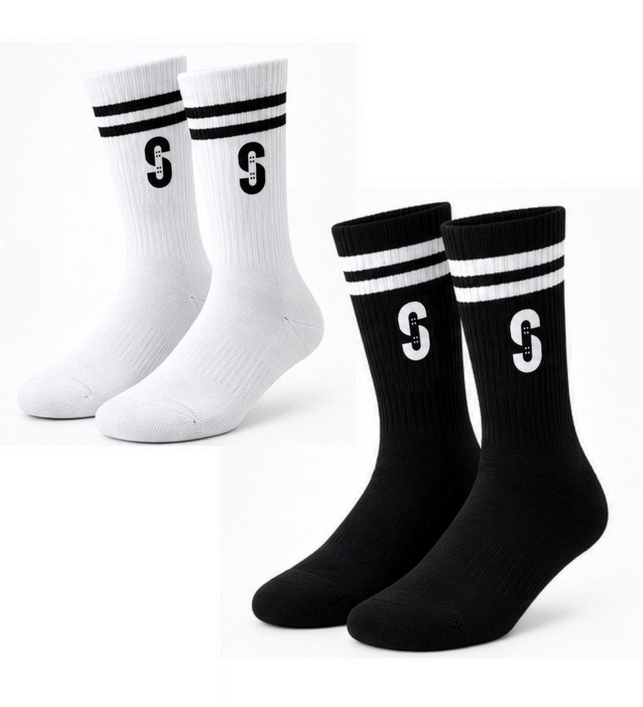 Skatewarehouse Crew Sock 2 Pack - Black / White