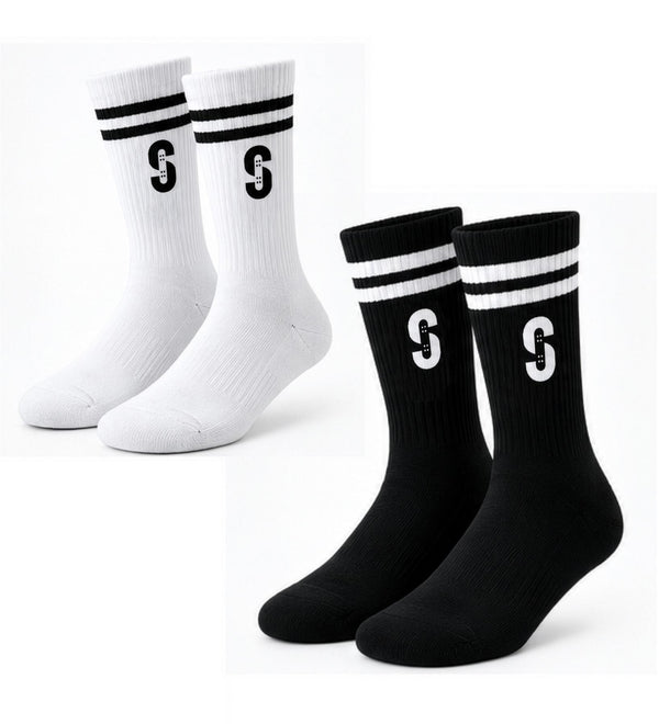 Skatewarehouse Crew Sock 2 Pack - Black / White