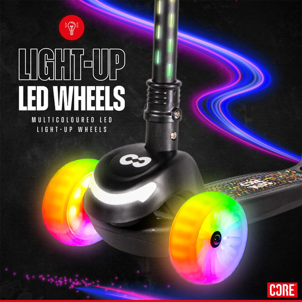 CORE Kids Spark 3 Wheel Scooter (LED / Bar / Deck) - Black