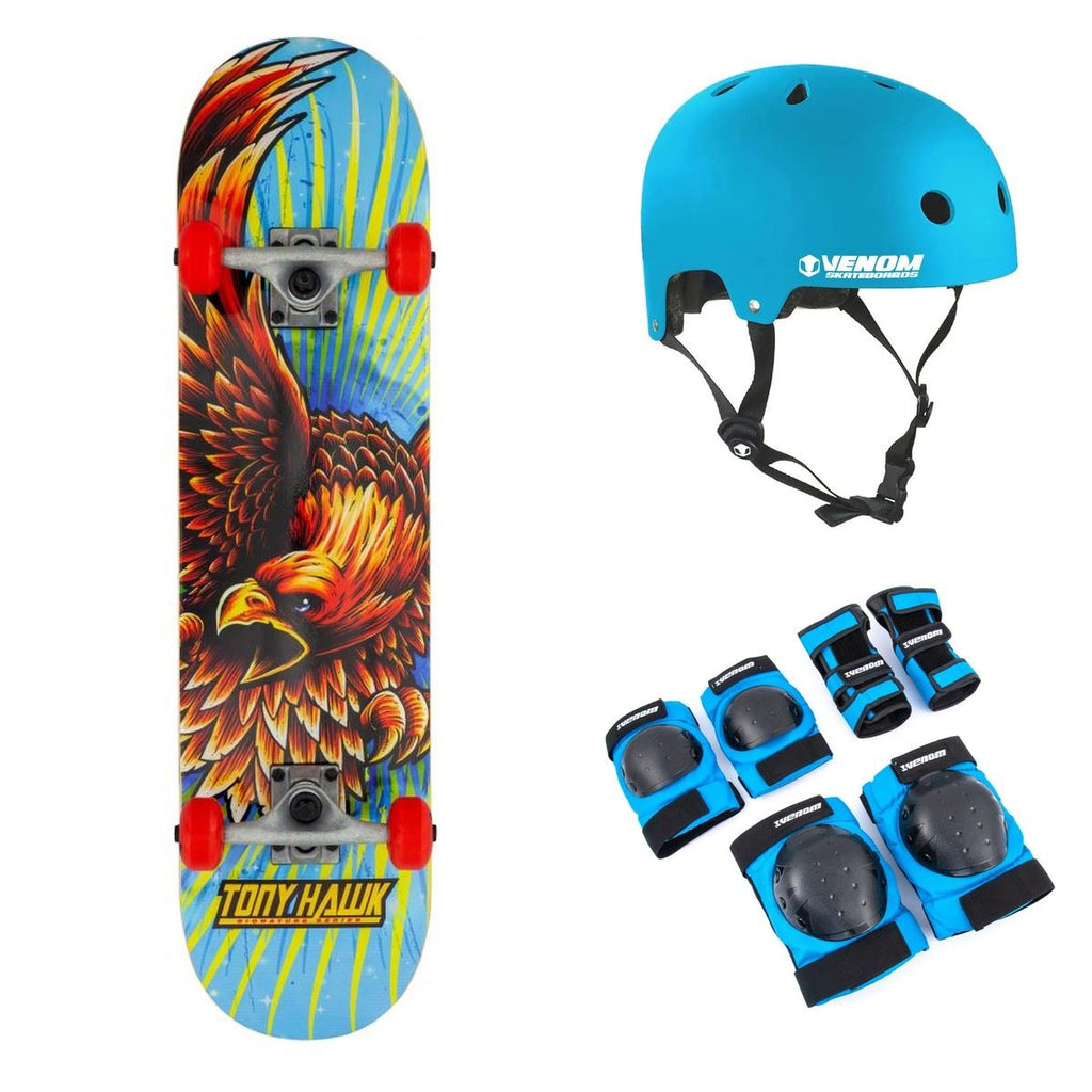 Tony Hawk SS 180 Golden Hawk Blue / Gold Complete Skateboard Bundle - 7.75"