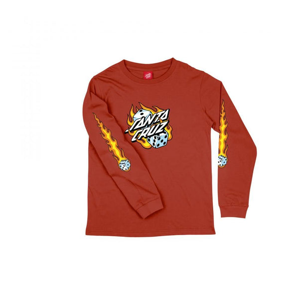 Santa Cruz Youth LS T-Shirt Youth Flaming Dice Dot LS - Dark Rust - Skatewarehouse.co.uk