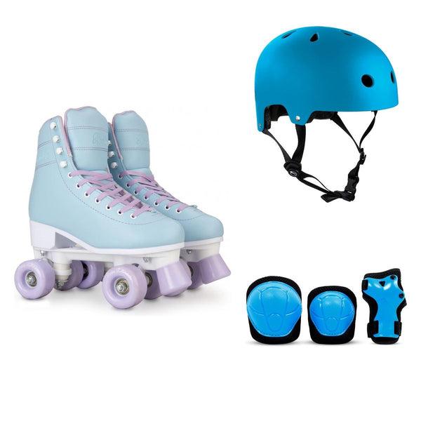Rookie Rollerskates Bubblegum Quad Skates Blue Bundle - SFR Helmet & Pads