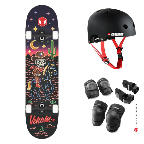 Venom My First Neon Cowboy Black Complete Skateboard Bundle - 7.75"