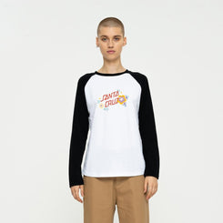 Santa Cruz Womens L/S T-Shirt Free Spirit Floral LS Baseball - White / Black - Skatewarehouse.co.uk