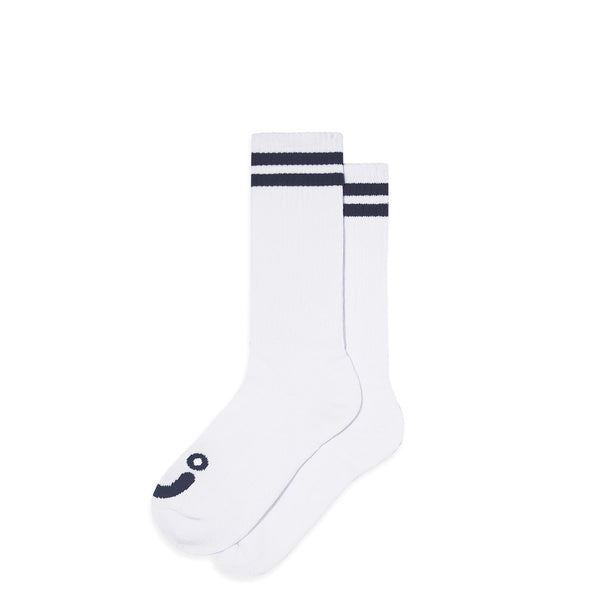 Rib Socks | Long | Happy Sad (White / Navy)