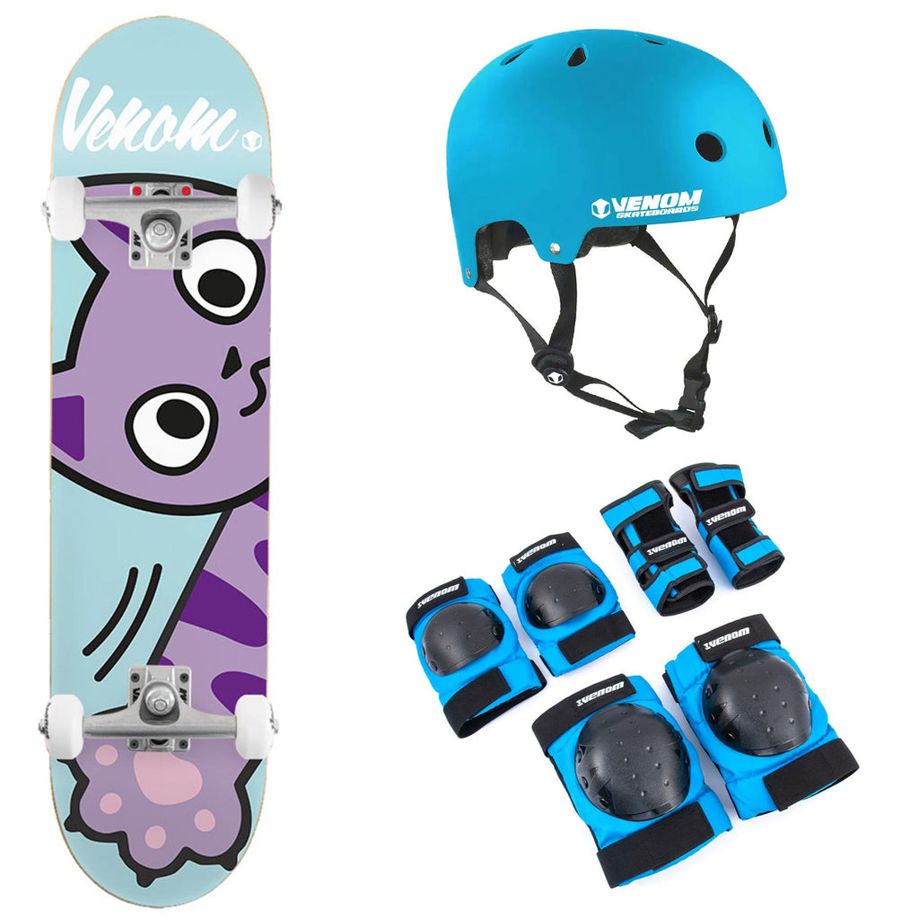 Venom Kitty Swipe Blue Kids Mini Junior Complete Skateboard Bundle - 7.25" **PRE-ORDER** - Skatewarehouse.co.uk