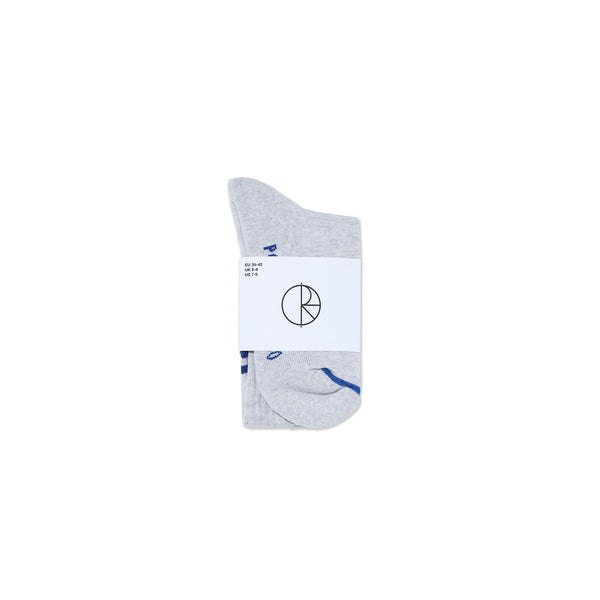 Polar Skate Co Rib Socks | Long | 2 Stripes (Heather Grey / Blue) - 35 - 38