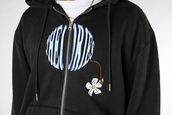 Theories Pollinate Zip-Up Hooded Sweatshirt Black Hoodie - XL