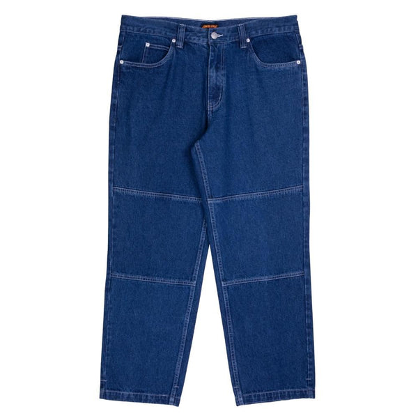 Santa Cruz Pant Classic Label Panel Jean - Classic Blue / White - Skatewarehouse.co.uk