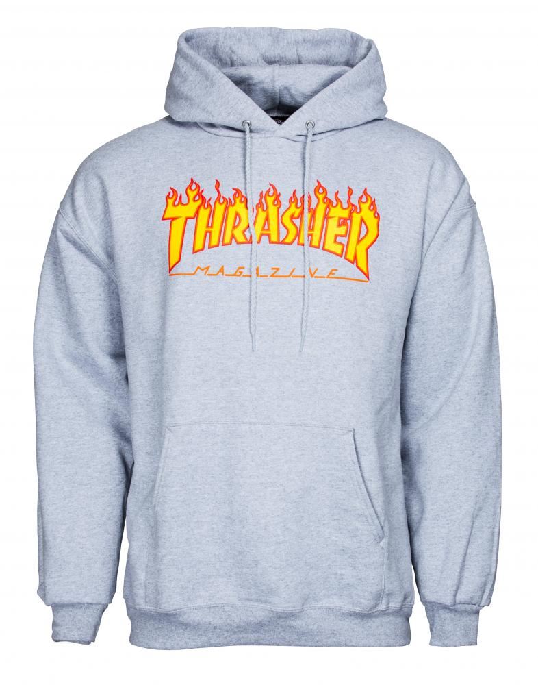 Thrasher Hoody Flame Logo - Grey - Skatewarehouse.co.uk