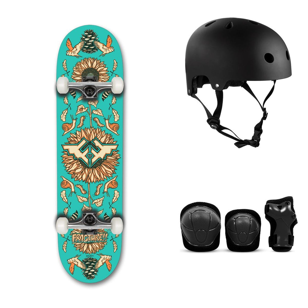 Fracture Adswarm 2 (The Golden Ratio) Complete Skateboard Bundle - SFR Helmet & Pads - 8.25"