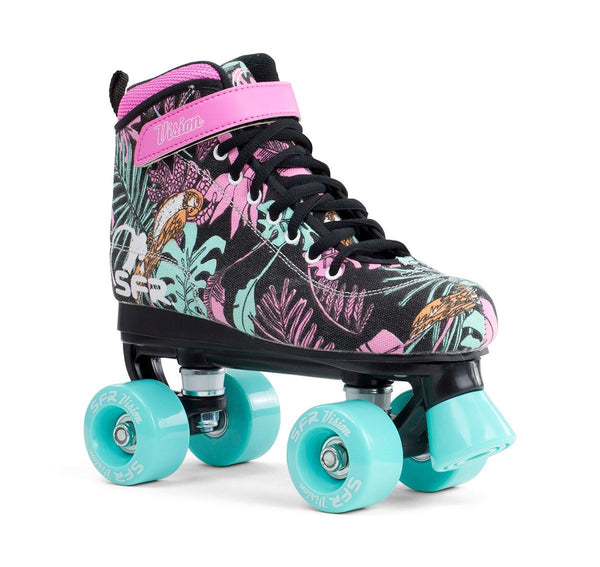 SFR Vision Canvas Children's Quad Skates - Black Floral - Skatewarehouse.co.uk