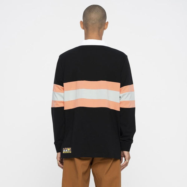 Santa Cruz Longsleeve Polo Vista Strip L/S Polo - Washed Black - Skatewarehouse.co.uk