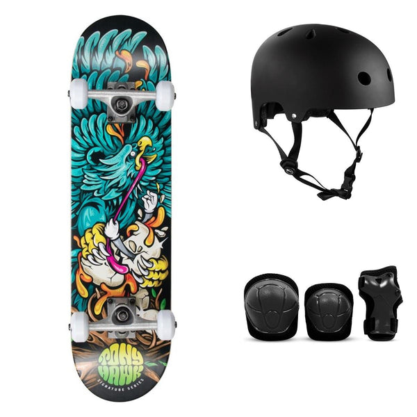 Tony Hawk SS 180 Rotten Multi Complete Skateboard Bundle - SFR Helmet & Pads - 7.375