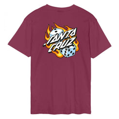 Santa Cruz T-Shirt Flaming Dice Dot Chest T-Shirt - Burgundy - Skatewarehouse.co.uk
