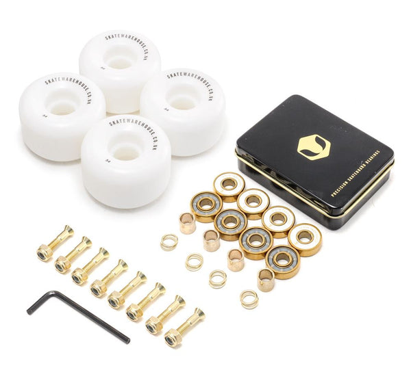 Skatewarehouse Conical Skateboard Wheels & Venom Gold Bearings Pack + Bolts! - Skatewarehouse.co.uk