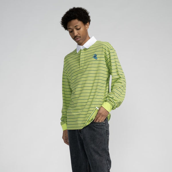Santa Cruz L/S Polo Mini Hand Stripe - Matcha Stripe - Skatewarehouse.co.uk