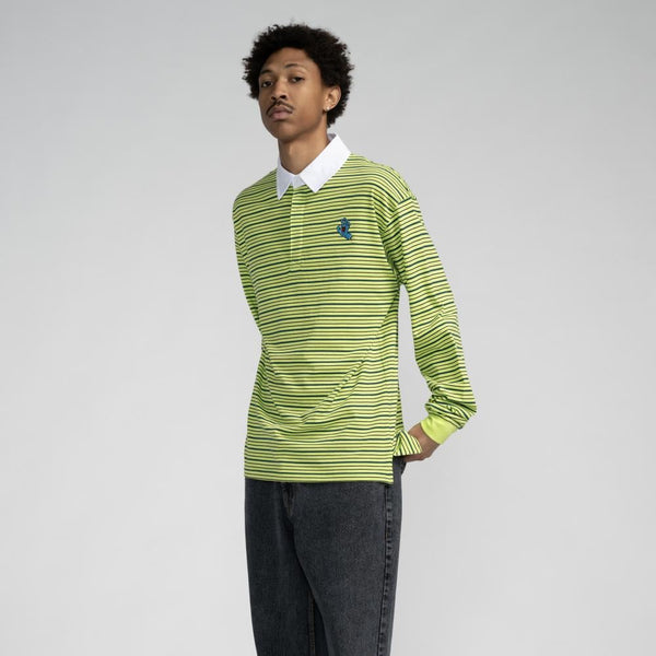 Santa Cruz L/S Polo Mini Hand Stripe - Matcha Stripe - Skatewarehouse.co.uk