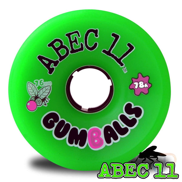 ABEC 11 - Classic Gumballs - Green - 76 / 75A - Set 4 Skateboard Wheels - 76mm