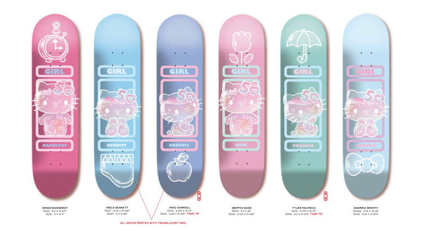 Girl x Hello Kitty Skateboard 50th Anniversary Mike Carroll Skateboard Deck - 8.375
