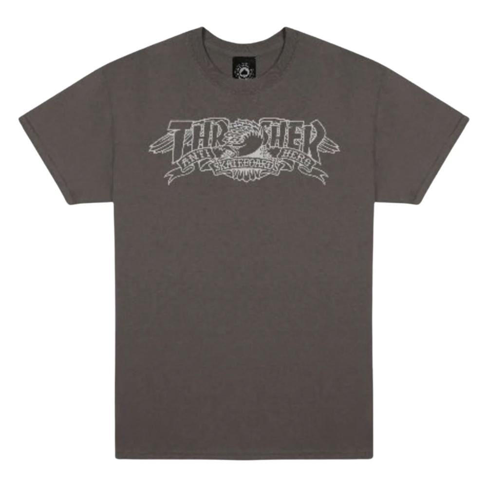 Thrasher X Antihero T-Shirt Mag Banner - Charcoal - Skatewarehouse.co.uk