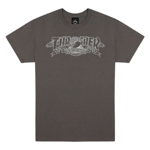 Thrasher X Antihero T-Shirt Mag Banner - Charcoal - Skatewarehouse.co.uk