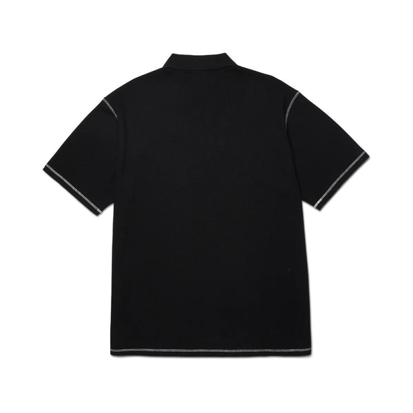 Waffle Knit Contrast S / S Polo Top (Black)