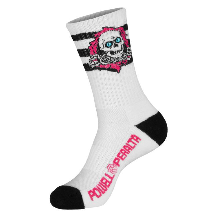 Powell Peralta Ripper Cotton Socks Stripes Pink/Black/White - Skatewarehouse.co.uk