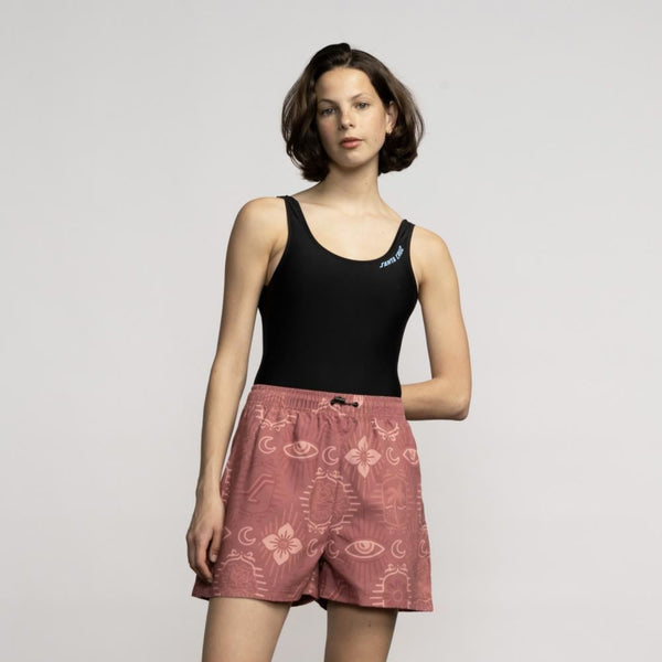 Santa Cruz Womens Swim Shorts Venice Swim Short - Red Patchwork - Skatewarehouse.co.uk