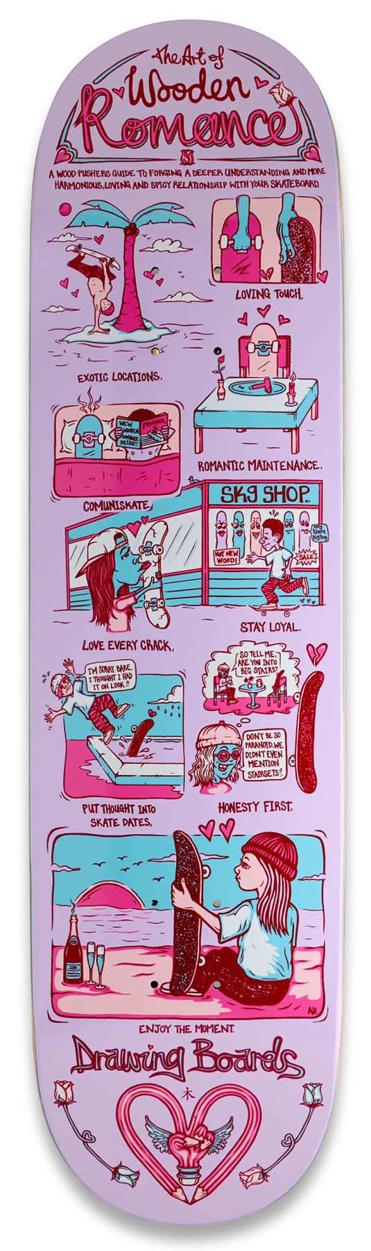 Drawing Boards The Art of Wooden Romance Skateboard Deck - 8.5
