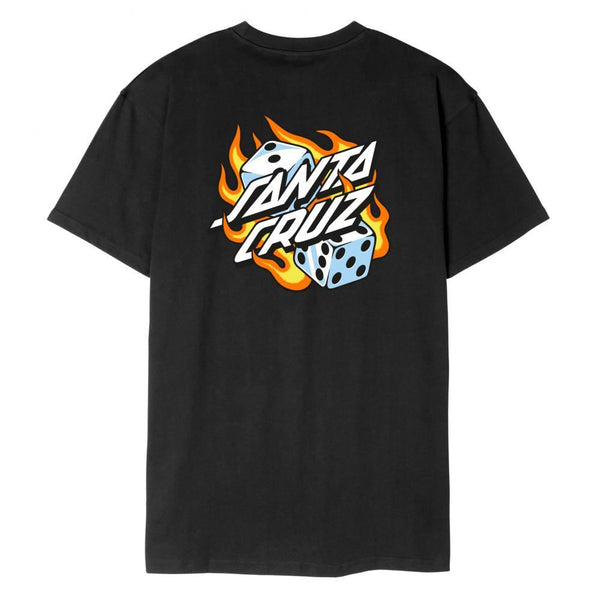 Santa Cruz T-Shirt Flaming Dice Dot Chest T-Shirt - Black - Skatewarehouse.co.uk