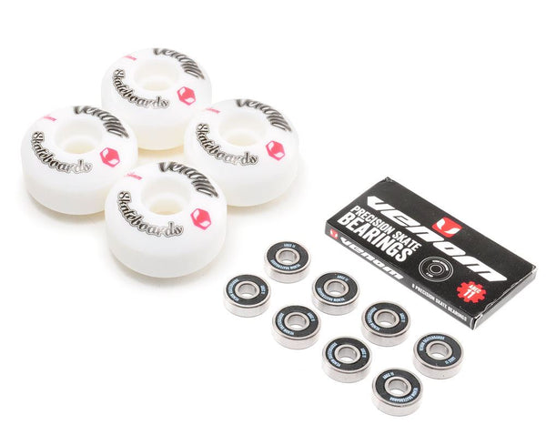 Venom Skateboards Logo White Skateboard Wheels & Venom ABEC 11 Bearings Pack - Skatewarehouse.co.uk