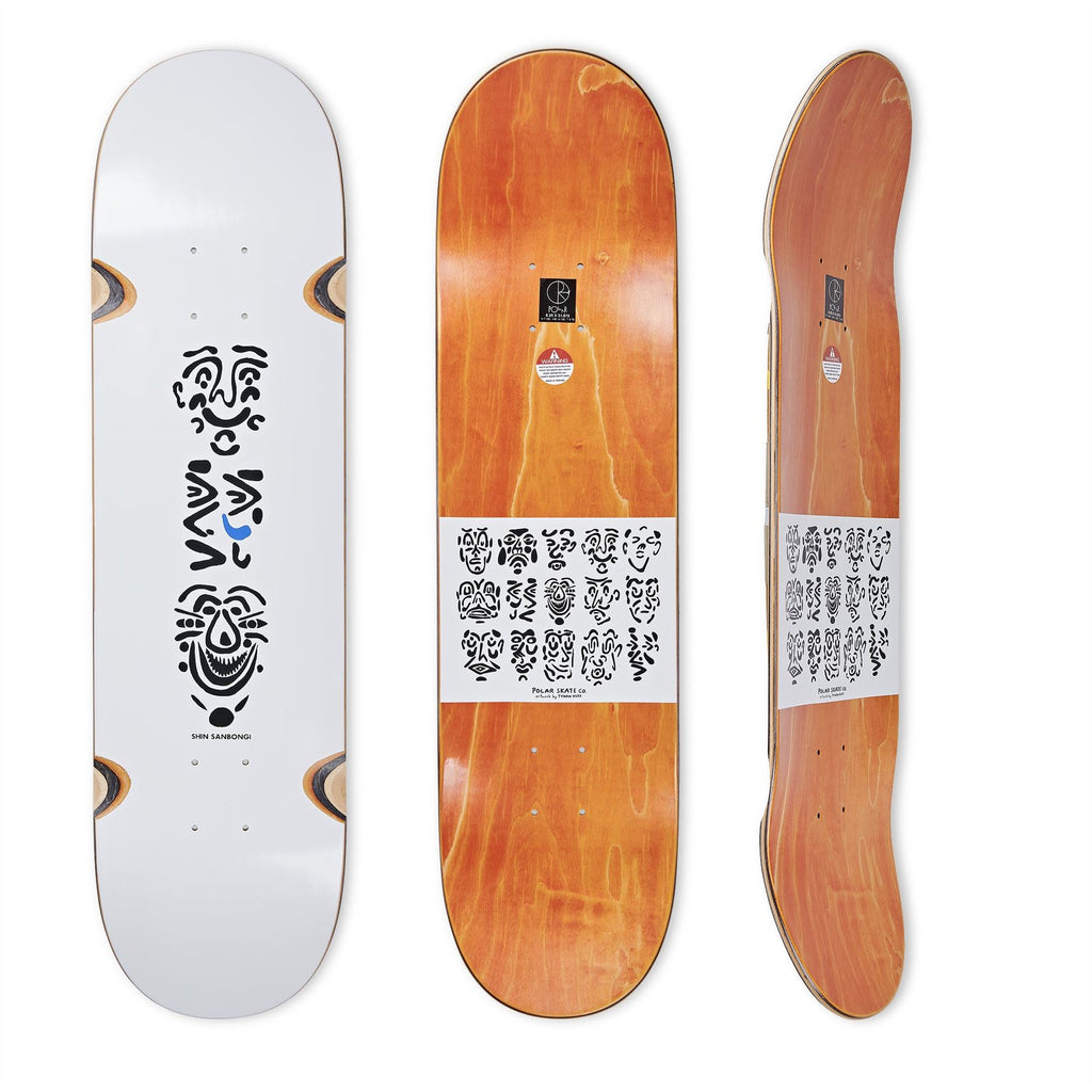 Polar Skate Co SHIN SANBONGI - Faces (White) WHEEL WELL Skateboard Deck - 8.25" - Skatewarehouse.co.uk