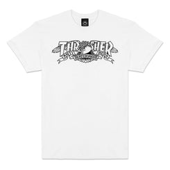 Thrasher X Antihero T-Shirt Mag Banner - White - Skatewarehouse.co.uk