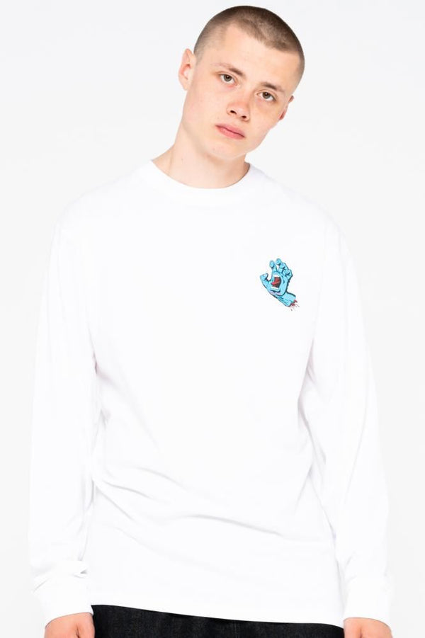 Santa Cruz Longsleeve T-Shirt Screaming Hand Chest L/S Tee - White - Skatewarehouse.co.uk