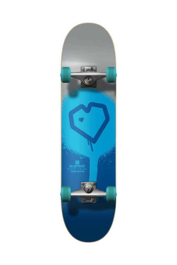 Blueprint Spray Heart Silver / Blue Complete Skateboard - 7.75