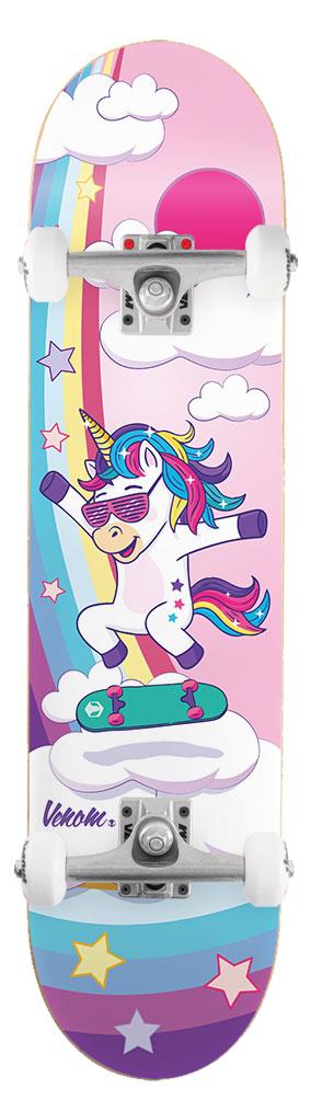 Venom Unicorn Flip Kids Mini Junior Complete Skateboard Bundle - 7.25
