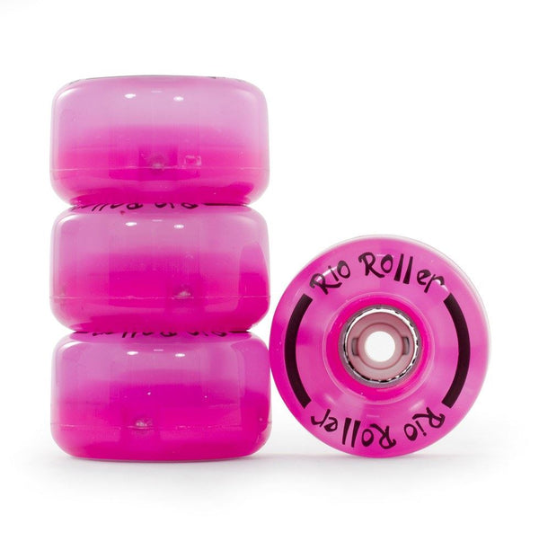 Rio Roller Quad Skate Light Up Wheels x4 - Pink Frost - Skatewarehouse.co.uk