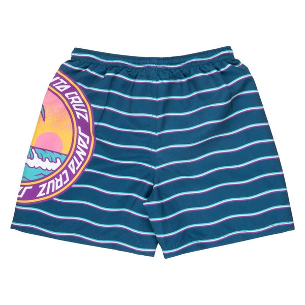 Santa Cruz Youth Swim Shorts Youth Paradise Break - Tidal Teal Wave Stripe - Skatewarehouse.co.uk
