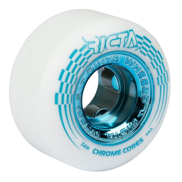 thumbnail image 2 of Cruiser Wheels Ricta Wheels For Sale Ricta Wheels Nyjah Chrome Core Slim 99a Wheels - White / Teal - 53mm Hard Skateboard Wheels For Street Skating 2 of 12