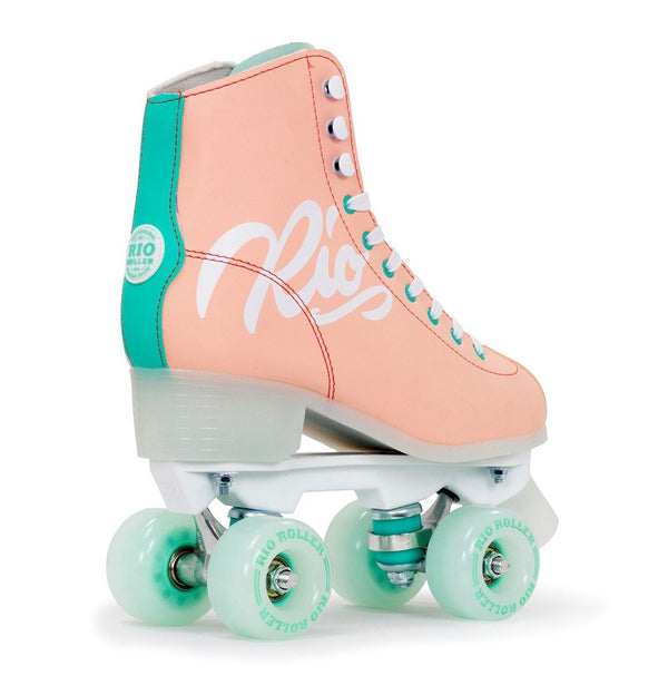 Rio Roller Script Quad Skates - Peach / Green - Skatewarehouse.co.uk