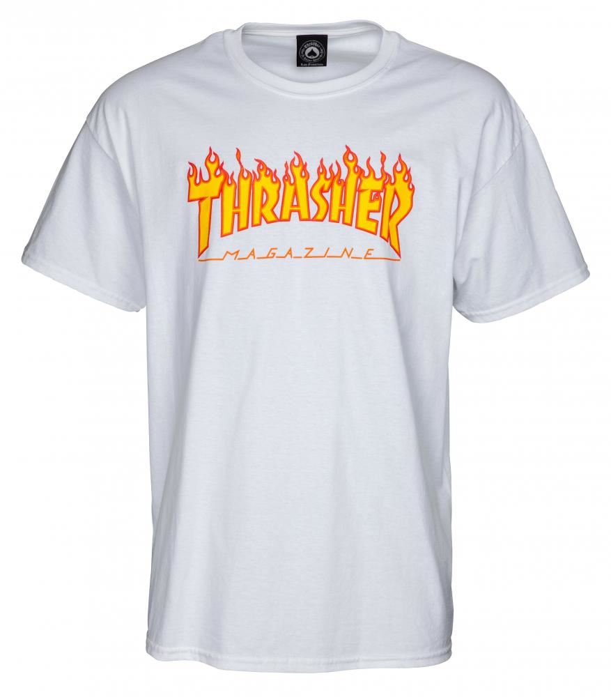 Thrasher T-Shirt Flame Logo - White - Skatewarehouse.co.uk