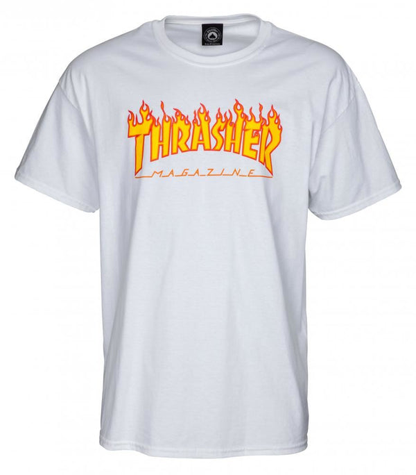 Thrasher T-Shirt Flame Logo - White - Skatewarehouse.co.uk