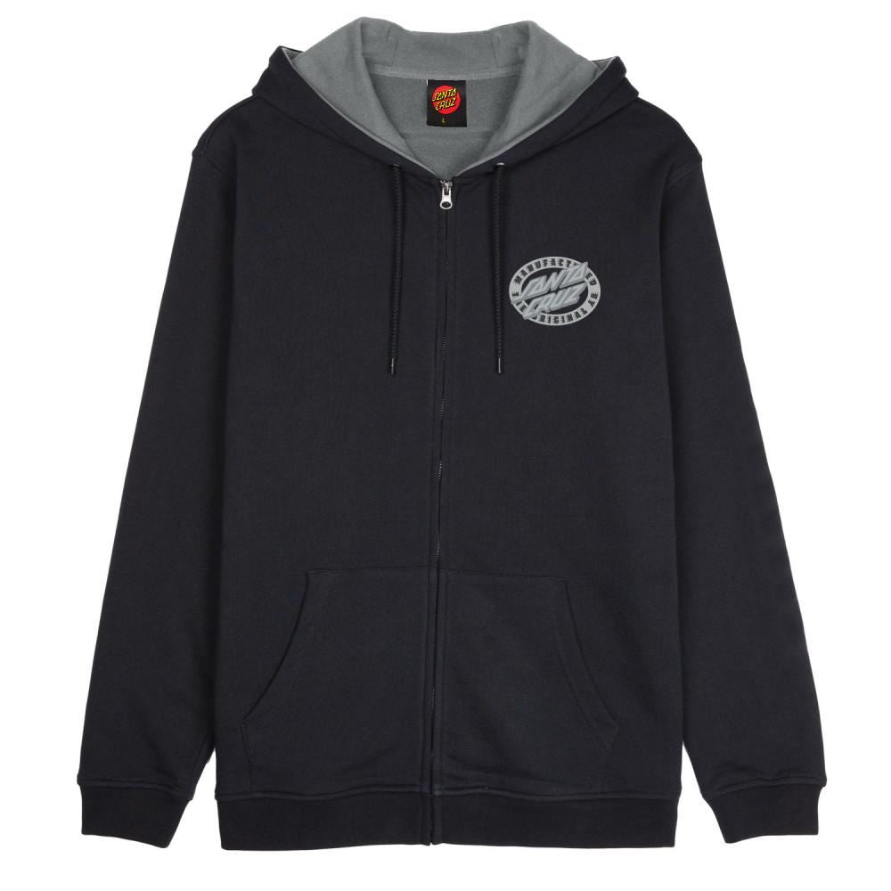 Santa Cruz Zip Hood MFG Oval Dot Chest Zip Hood - Black - Skatewarehouse.co.uk
