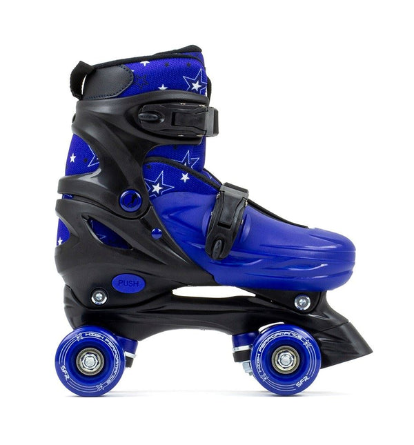 SFR Nebula Adjustable Children's Quad Skates - Black / Blue - Skatewarehouse.co.uk